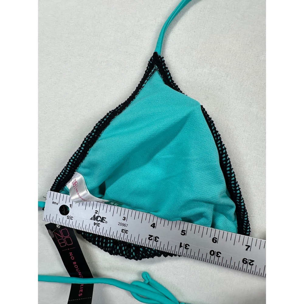 NWT Rich Black & Teal Mesh Triangle Bikini Set XL Two Piece Swimsuit Y2K String - Picture 8 of 14